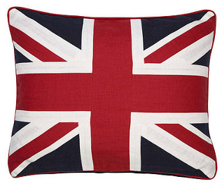 Red, white and blue linen cushion
